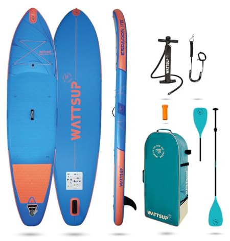 Wattsup - Aufblasbares SUP Stand Up Paddle - Essentials-Serie - Dropstitch - Komplettset: 2-in-1 Paddel, Leash, Pumpe, Transporttasche