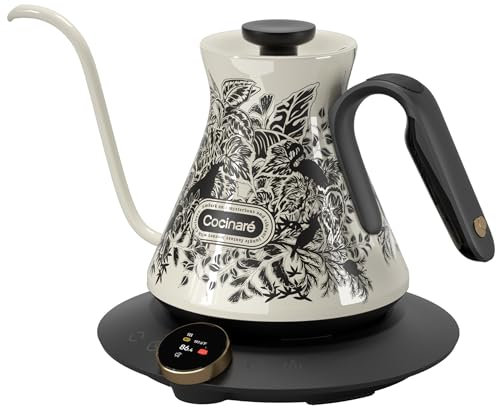 Cocinare - Electric gooseneck kettle with color changing design, ±0-50°F temperature control for pouring coffee and tea, stainless steel interior, fast heating for water
