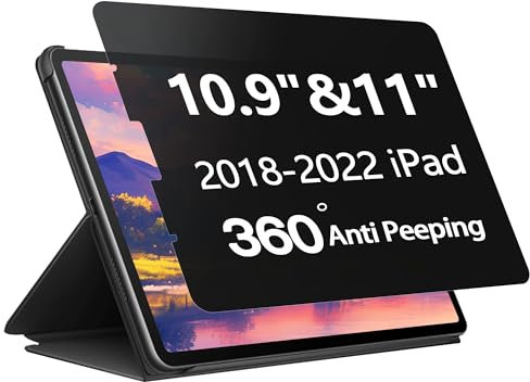 360° Full Adhesive Privacy Screen Protect for iPad Air 5th/4th 10.9 & iPad Pro 11 (2022-2018), Anti-Scratch, Anti-Fingerprint, Anti-Blue light, Anti-Glare, 4-Way 360° Anti-spy Screen Protect Film
