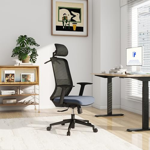 FLEXISPOT OC17 Ergonomic Office Chair with Hanger, 2D Adjustable Armrests & 3D Headrest - High-Back Sponge Computer Chair, Lumbar Support, 360° Swivel for Home/Office, Black+Blue