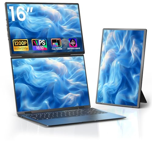 AOKER Laptop Screen Extender 16 - 1200P FHD Portable Monitor Travel Monitor for Laptop HDMI USB-C Plug & Play 360° Rotating Detachable Stand Height Adjustable for Travel/Work/Study