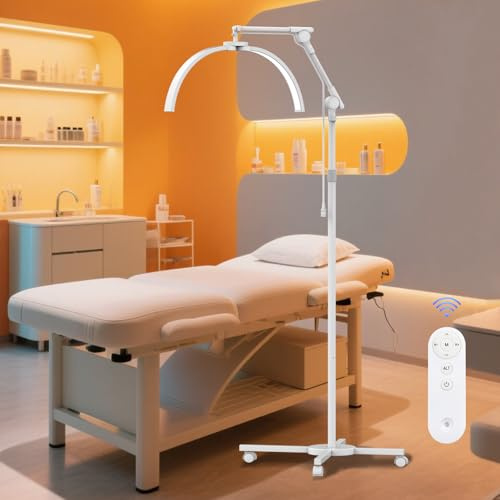 GraceGlow Halbmondlampe, Wimpernlicht für Wimpernverlängerungen mit Rädern und Telefonhalter, faltbare LED-Stehwimpernlampe, Halbmondlicht für Kosmetikerin, Tätowierung, Nägel, Hautpflege – Weiß