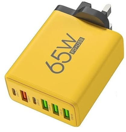 AYMBH USB C 65W 6 Multi-Port USB A & C Charger UK Plug - Fast Charge 5 Devices with USB-C PD and USB QC3.0 Ports, Compact Travel Adapter for iPhone, iPad, Mac, Huawei & More.