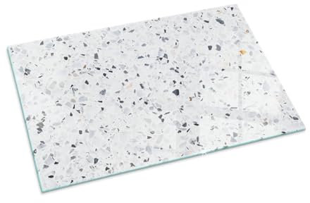 Plaque de Sol de Cheminée 100x70 cm Installation Facile Verre Rectangle sous la Cheminée Plaque de Sécurité Revêtement de Sol Bords Polis Protection Thermique - Modèle de Pierre avec des Particules