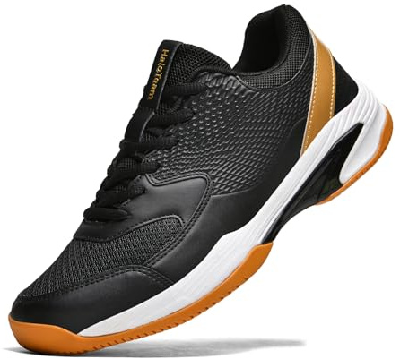 HaloTeam Tennisschuhe für Herren, modisch, rutschfest, leicht, atmungsaktiv, Fitness, Sport, Sneaker für Badminton, Squash, Volleyball, Größe 38 - 45, 5803 Black Gold, 39 EU