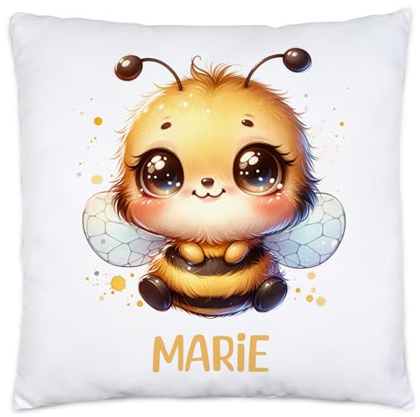 Kissen mit Waschbär für Kinder mit Namen Personalisiert | Kinderkissen mit Wunschname Kuschelkissen Waschbär-Motiv | Geschenk Mädchen Junge | Kinderzimmer Deko Dekokissen 40x40cm inkl. Füllung