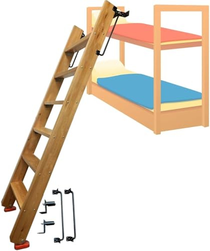Escalera de Madera for litera (1 Pieza) con Almohadillas Antideslizantes, Capacidad de Carga de 150 kg, escalones Extra Anchos de 9,5 cm.(1500mm)