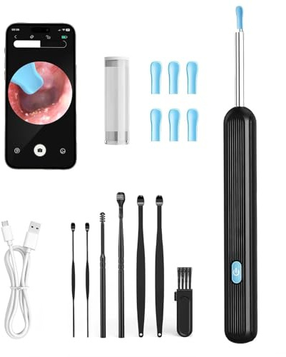 Ohrenschmalz Entferner Otoskop 1080P HD WiFi Ohrenreiniger IP67 Wasserdicht | Ohrreiniger mit 360° Kamera 3.5mm Linse und 6 LEDs Kompatibel mit iPhone, iPad und Android Smartphones