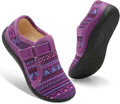 JIASUQI Slippers for Womens Wide Adjustable House Shoes Indoor Outdoor Barefoot Ladies Slippers Swollen Edema Diabetic Slippers(Boxipurple 39,Size 6)