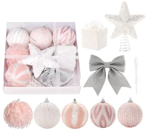 NONDK Pink Christmas Ornaments Set Xmas Hanging Balls As Shown for Christmas Tree,Christmas -Star
