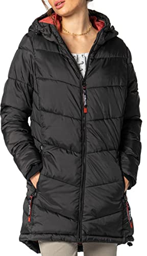 Sublevel Damen Winterjacke Stepp-Mantel mit Kapuze lang & tailliert, Outdoorjacke für Damen black1 3XL