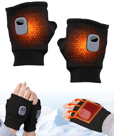 Handschuhe Beheizbar, USB Tragbare Beheizte Handschuhe, Touchscreen Thermohandschuhe für Männer Frauen mit 3 Temperaturstufen Beheizbare Motorradhandschuhe für Ski Jagd Motorradfahren (Schwarz)