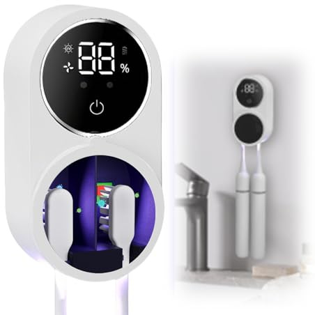 Porte-Brosses à Dents Stérilisateur UV avec Capteur Automatique, Affichage LED, Désinfection 99,9% & Séchage à l'Air, Rechargeable Murale pour 2 Brosses à Dents