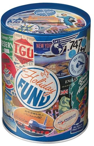 Nostalgic-Art Retro Spardose, 1 l, Pan Am – Holiday Fund Collage | Original Lizenzprodukt (OLP), Sparschwein aus Metall, Vintage Blech-Sparbüchse, Geschenk-Idee für Reise-Fans