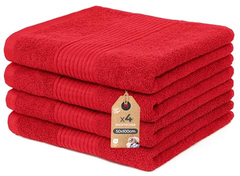 Cloud Pillow 4er Pack Handtuch Set 50x100 cm 100% Baumwolle, 500 g/m2 | Handtücher, Frottee weich, saugstark und langlebig, Oeko-TEX, ideal für Hotel, Spa & Gäste - Rot