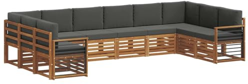 vidaXL Sofagarnituren 10 pcs Natur und Anthrazit Massivholz Akazie, Moderner Garten-Sofa-Sectional, Robustes Lounge-Set, perfekte Möbel für Deine Terrassen-Entspannung