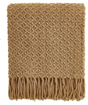CREVENT Boho-Strickdecke im Landhausstil für Couch, Sofa, Sessel und Bett – Wohnaccessoire, weich, warm, kuschelig und leicht für Frühling, Sommer und Herbst (127 x 152 cm, Hellbraun)