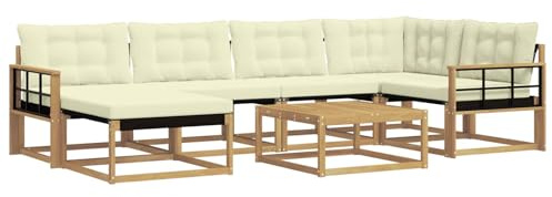 vidaXL Outdoor-Sofagarnitur 7 pcs Weiß und Creme 79 x 79 x 37 cm, Modernes Garten-Sofa-Set, langlebige Loungemöbel, stylische Terrassensitze, wetterfeste Schaumkissen, Akazienrahmen