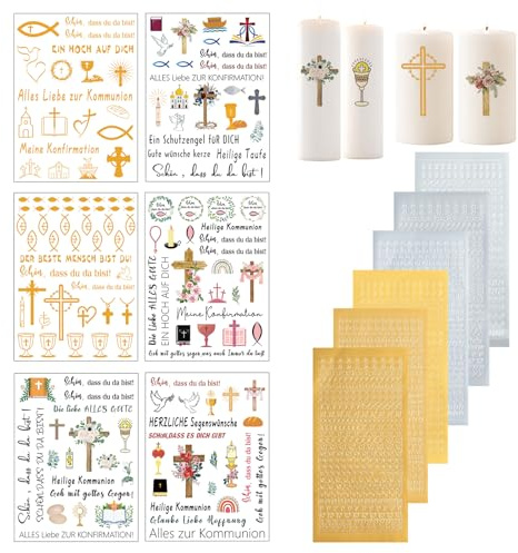 Goiern 12 Stück Taufkerze Kerzensticker Und Buchstaben Kerzenaufkleber Taufe Und Kommunion Aufkleber Set, Wachs Buchstaben Für Kerzendeko & Taufe