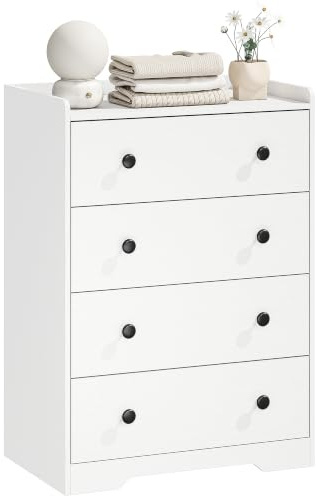 HOMCOM 4 Drawer Chest of Drawers Modern Storage Cabinet White Wood Effect | Dresser for Bedroom, Living Room Entryway