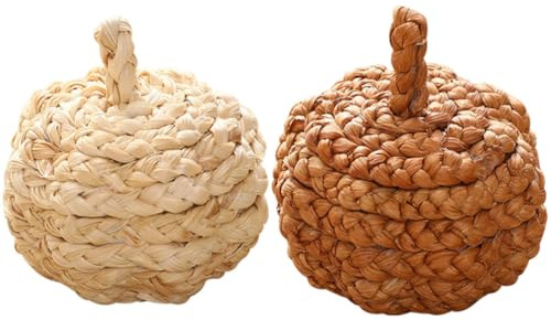 HOMSFOU 2 Piezas Calabaza para Decoración de Exteriores Tejida en Paja Diseño Artesanal Fina para Ambiente Festivo y Decoración de Jardín al Aire Libre