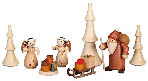 Rudolphs Schatzkiste Weihnachtsfiguren Ruprecht mit Engeln H= 10-14cm NEU Weihnachtsmann Christengel Bäume Bescherung Holz Weihnachten Seiffen Erzgebirge