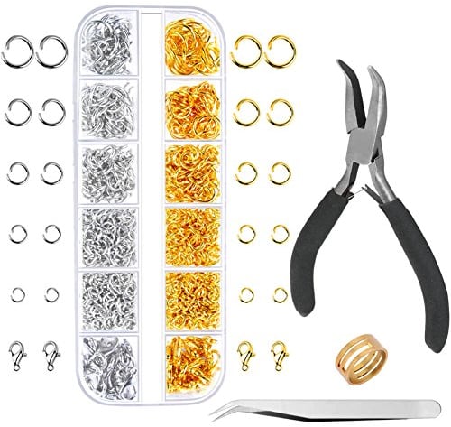 Anezus Biegeringe für Schmuckherstellung und Halsketten mit Biegeringzange und offenem Biegering (1200 Stück Silber und Gold)