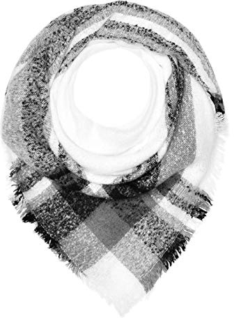 Autiga großer Damen Strickschal kariert Karo XXL Wollschal Oversized Winterschal Quadratisch Deckenschal weiß-schwarz