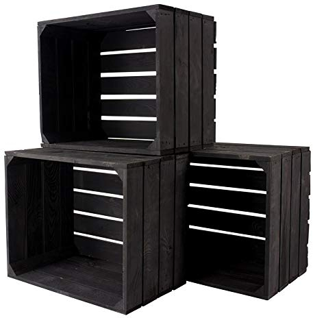 3x Vintage-Möbel 24 neue schwarze Obstkiste 50cm x 40cm x 30cm Kiste Holzkisten standard Weinkiste Regal Wandregal Ablage Apfelkiste massiv universell