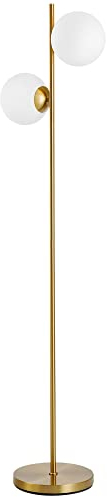 HOMCOM 2 Lights Tree Floor Lamp for Living Room with Globe Lampshade, Standing Lamp for Bedroom, Bulb not Included, Gold Tone