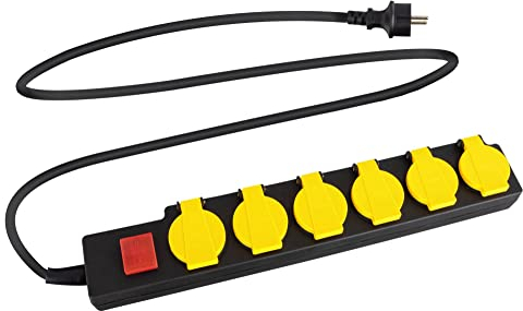 Stagecaptain OPSS-6 YE 6-Fach Outdoor-Steckdosenleiste - 230 V / 16 A - Fremdkörper- und spritzwassergeschützt nach Schutzklasse IP44 - Ideal für Garten und Heimwerker - Mit Schalter und Deckeln