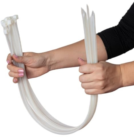 ERKO Serre-câbles électriques blanc 780 x 9,0 mm 100 pièces Résistantes à la traction de 80 kg, Colliers de serrage Professionnelles, Super solide, Long, Résistante à la température