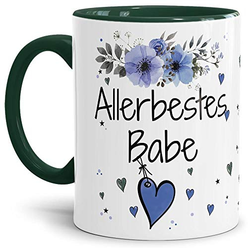 Tasse mit Spruch - Allerbestes Babe männlich - Bedruckter Kaffeebecher mit süßem Motiv - Geschenkidee für Lieblingsmenschen - Innen & Henkel Dunkelgrün, 300 ml