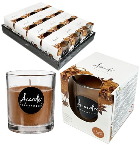 Velas Aromáticas de Canela en Vaso de Cristal +30 Horas Duración | Ambiente Cálido y Acogedor | Velas Perfumadas Para el Hogar (5 Unidades)