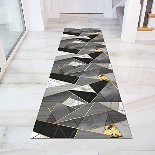 Passage Runner Teppich Geometrie Teppiche Läufer für Flur Treppen Korridor Hall Schmale Teppich, 1m 1,5 m 2m 2,5m 3m 3,5m 4m 4,5m 5m 5,5m 6m Lange Teppiche - Schwarz / Grau / Gold ( Size : 100×600cm )