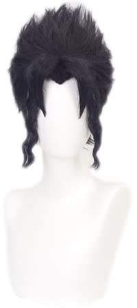 Bokerom Anime Cosplay Perücke, JoJo's Bizarre Adventure Wig, Kujo Jotaro Wig, Black Short Perm with Free Wig Cap, für Halloween, Party, Karneval, Nachtleben, Konzerte, Hochzeiten