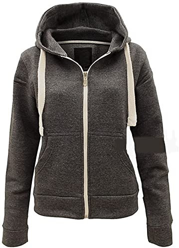 Candid Styles Women's Plain Zip-up Hoodie Casual Hoody Top Fleece Long Sleeve Plain Pullover Hoodie With Pockets Warm Soft Comfortable and Stretchy (18, Charcoal)