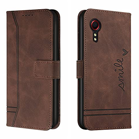 Trugox Handyhülle für Samsung Galaxy Xcover 5 / Xcover5 Hülle Klappbar Klapphülle mit Kartenfach Handytasche Handy Schutzhülle Tasche Leder Wallet Flip Case Slim Book Cover - Braun