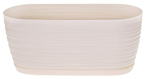 SPARKLE PLANTS Sahara Oval Shape Planter, 2 Sizes, 8 Colours - Make Your Own Set Plant Pots Planter with drainage Holes and Matching Saucer -Plastic Flower Pot (Large Oval Sahara 31 cm, Cream)