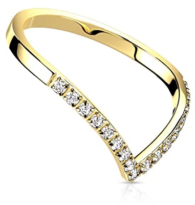 Paula & Fritz® Ring Damen geschwungener Ring Gold 17 Zirkonia 316L Chirurgenstahl Größe 54 (17,2) 2-mm Breit Partnerring Verlobungsring Ehering V-Ring