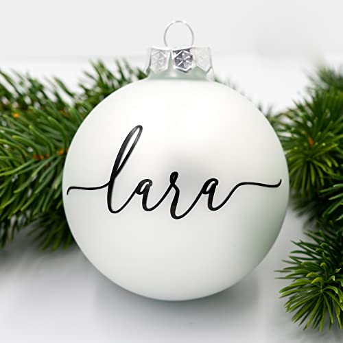 TheSmartGuard Weihnachtskugel mit Namen | Ø 6cm - 8cm | Weiß (Matt) | Glas Christbaumkugel | personalisierbar | Weihnachtsdeko