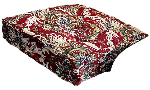 Easylife Tapestry Armchair Booster Cushion, 100% Cotton Cover, Bounce Back Polyester Fill, Chair Cushion Support, Armchair Cushion, Seat Cushion, L50 x W50 x H10cm - Fully Guaranteed | Red