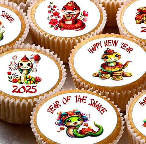 Lot de 24 décorations comestibles pré-découpées pour cupcakes sur papier de riz gaufrette pour le Nouvel An chinois