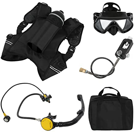 Cryfokt Equipo de Buceo de 2 litros, Juego de Tanque de Buceo de 2 litros DS ‑ 2000 con Gafas de Buceo Durante 25 a 40 Minutos para Respirar Libremente (Botella de oxigeno Negra)