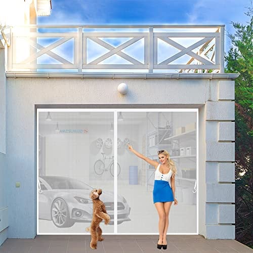 Moustiquaire Baie Vitree 225 x 240 cm Coulissante Rideaux Anti Mouches pour Porte Moustiquaire Porte Fenetre Aimantée Magnetique Blanc