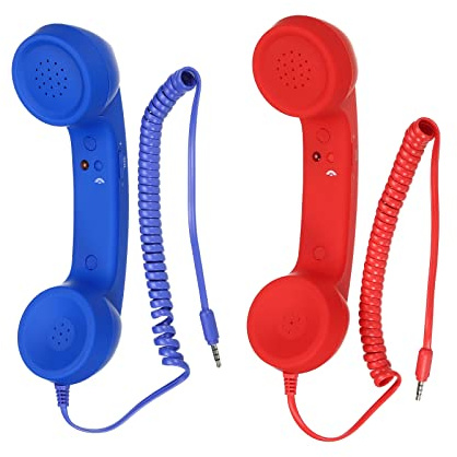 sourcing map 2 Pack 3.5mm Retro Telephone Handset Telephone Receiver MIC Microphone Speaker Anti Receivers for Microphone Speaker Red,Blue