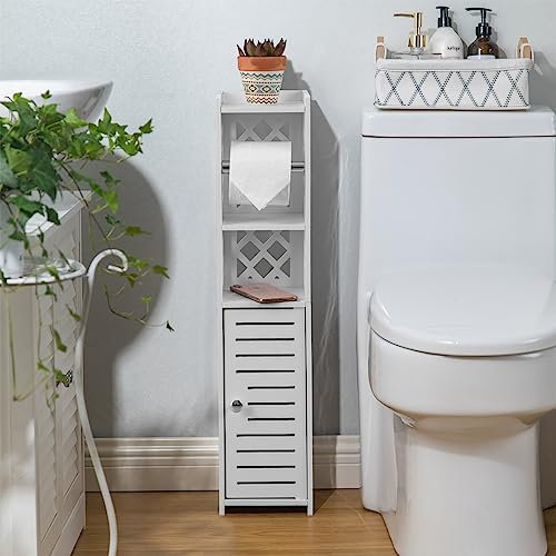 Toilet Paper Storage,Toilet Paper Holder Stand,Bathroom Stand with Toilet Paper Holder Insert,Slim Storage Cabinet for Small Space,White by H HUIYKALY