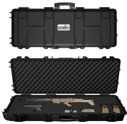 GRWOLF Hard Rifle Case 42.9 with Wheels, IP67 Waterproof & Crushproof Protective Case, TSA Approved Lockable Storage for Rifles, 3 Layer Pick and Pluck Foam + FREE Extra Cubed Foam Insert