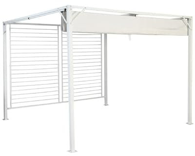 DRW Pergola con toldo de Poliester 300gsm y celosia Gris abatible 137X66X70,5 cm Sofa