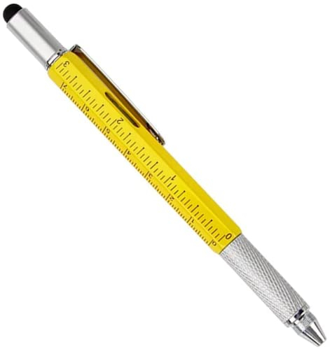 Multi Tool 6 in 1 Metal Tech Pen with Ruler, Spirit Level, Stylus, Flat Head and Phillips Screwdriver - Novelty Gifts for Men, Dad Gifts - Practical Design and Durable